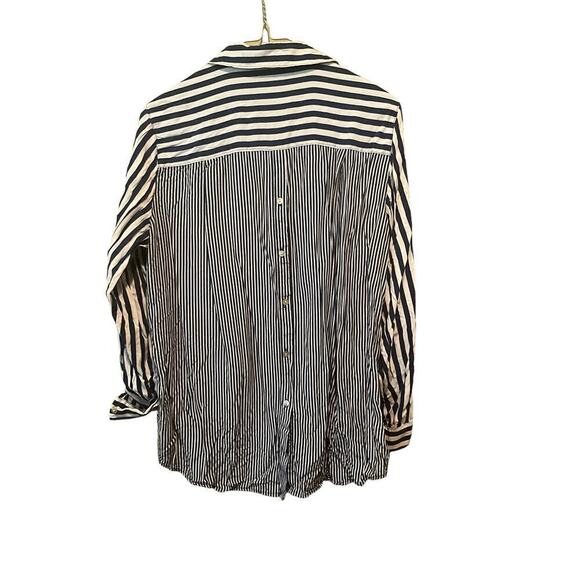 Jane & Delancey Shirt Womens Large Blue White Stripe Rayon Long Sleeve Button Up - Picture 2 of 4